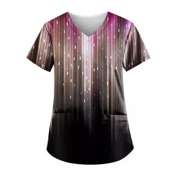 (SU)Женская повседневная футболка с v-образным вырезом и принтом больших размеров с карманами XXL чёрный