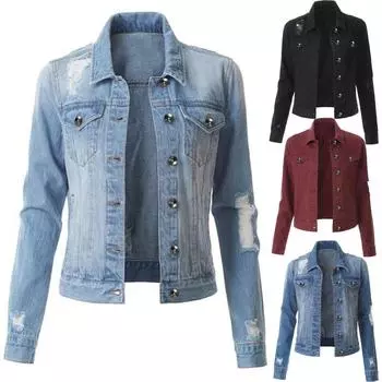(SU)Женская повседневная модная джинсовая куртка, джинсовая куртка, верхняя одежда из бисера, пальто M синий