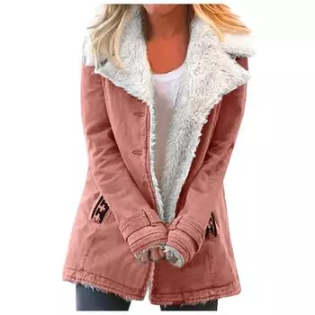 (SU)Женская повседневная модная свободная однотонная шляпа плюс карманная куртка с флисовым воротником L чёрный