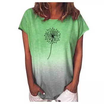 (SU)Женская свободная повседневная радуга градиент печатный круглый шея с коротким рукавом футболка топ