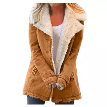 (SU)Женская зимняя теплая композитная куртка с лацканами с плюшевыми пуговицами больших размеров, верхняя одежда XL армия зеленый