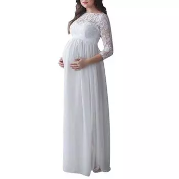 (SU)Женские беременные с длинными рукавами, кружевные реквизиты для фотографий, длинное платье макси для беременных XXL белый