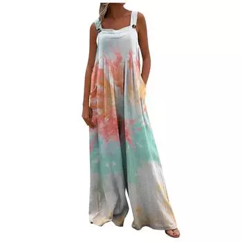 (SU)Женские брюки с ремешком, модный свободный боди с широкими штанинами и карманами L чёрный