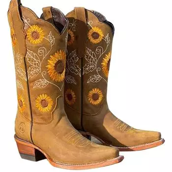 (SU)Женские модные ботинки больших размеров, короткие сапоги на толстом каблуке с круглым носком и вышивкой 40 хаки