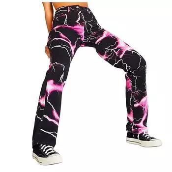 (SU)Женские модные тонкие прямые джинсы с высокой талией и уличным трендом, повседневные джинсы с принтом тай-дай S чёрный