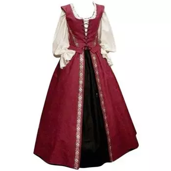 (SU)Женские осенне-зимние готические бальные платья в стиле ретро с цветочным принтом, платье из двух частей L винный