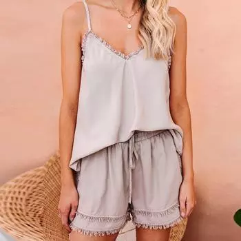 (SU)Женские пижамные комплекты с камзолом, спортивный костюм, домашние топы + брюки S хаки