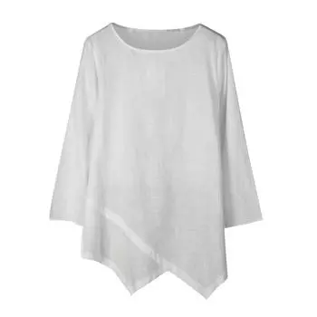 (SU)Женские рубашки с длинным рукавом и круглым вырезом, повседневная блузка с нерегулярным подолом, свободные рабочие туники, топы L синий