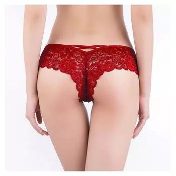 (SU)Женские сексуальные трусики, однотонные кружевные трусы с заниженной талией и перекрестным ремешком с бантом M