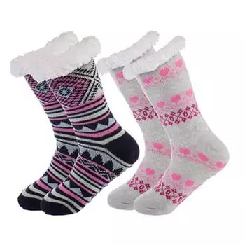 (SU)Женские толстые трикотажные теплые носки-тапочки с флисовой подкладкой One size