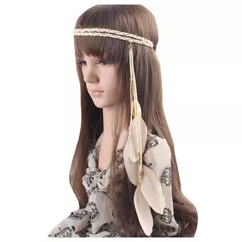(SU)Женские украшения, богемный обруч для волос с павлиньими перьями, повязка для волос, головной убор one size бежевый