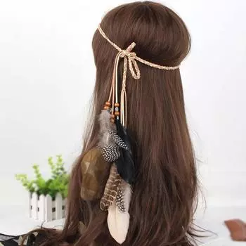 (SU)Женские украшения, богемный винтажный обруч для волос с павлиньими перьями, повязка для волос, головной убор one size чёрный