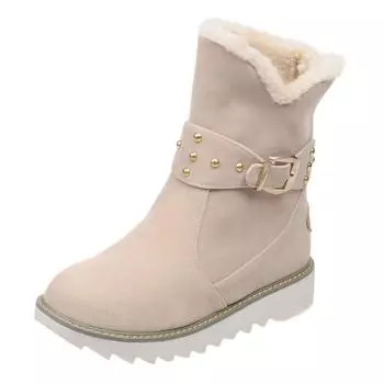 (SU)Женские зимние теплые ботинки, повседневные ботинки с зимней пряжкой и круглым носком, повседневные ботинки 40 бежевый