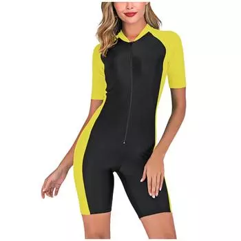 (SU)Женский купальник, гидрокостюм с половиной рукавом, солнцезащитный костюм, костюм медузы M жёлтый