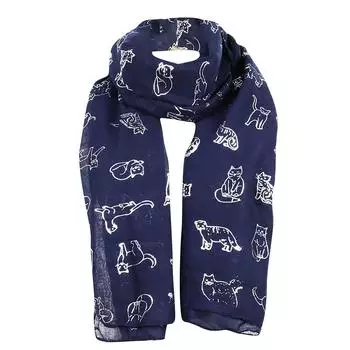 (SU)Женский модный шарф с принтом кота из фольги, шелковая шаль, дорожные шарфы One Size белый