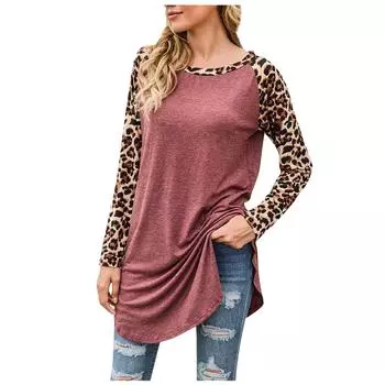 (SU)Женский модный топ с круглым вырезом и леопардовым принтом XL чёрный