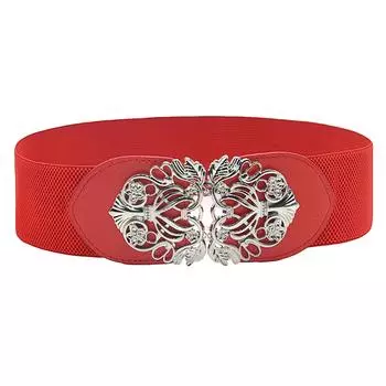 (SU)Женский модный винтажный широкий эластичный пояс с эластичной пряжкой One Size чёрный