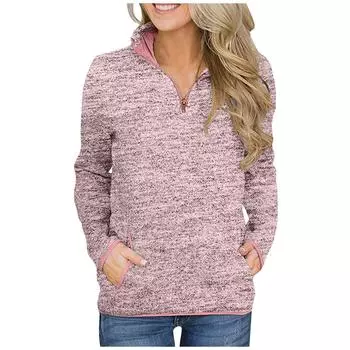 (SU)Женский осенне-зимний карманный пуловер с длинным рукавом и воротником-стойкой на молнии, топ L чёрный