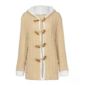 (SU)Женский повседневный вязанный кашемировый кардиган на пуговицах с длинным рукавом, толстый теплый кардиган с капюшоном, пальто L серый