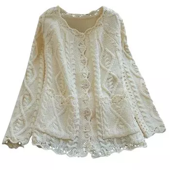 (SU)Женский зимний кардиган больших размеров для девочек, свитер, вязаная хлопковая куртка, пальто Free бежевый