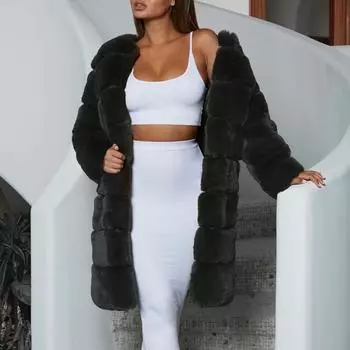 (SU)Женское короткое искусственное пальто больших размеров, теплая меховая длинная куртка с длинным рукавом, верхняя одежда S розовый