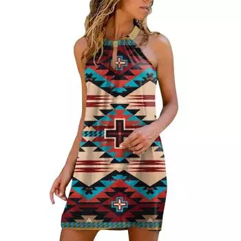 (SU)Женское модное летнее платье без бретелек без рукавов с висячим вырезом и принтом L серый