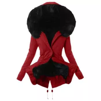 (SU)Женское пальто Женская зимняя теплая толстая длинная куртка с капюшоном Пальто S красный