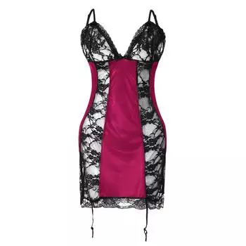 (SU)Женское сексуальное кружевное черное нижнее белье, одежда для сна, ночное платье, пижама с открытой спиной M розовый