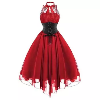 (SU)Женское сексуальное кружевное платье, винтажное платье, ретро-придворное мини-платье принцессы без рукавов S чёрный