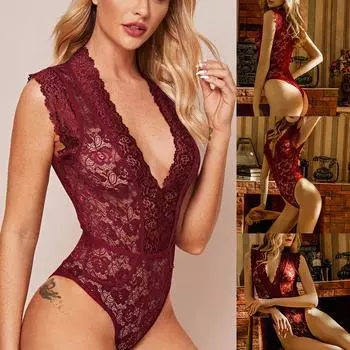 (SU)Женское сексуальное кружевное сексуальное нижнее белье с лямкой на шее, цельное нижнее белье M