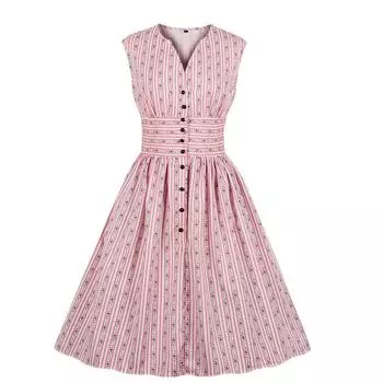 (SU)Женское винтажное вечернее платье без рукавов с цветочным принтом и v-образным вырезом на пуговицах XXL розовый