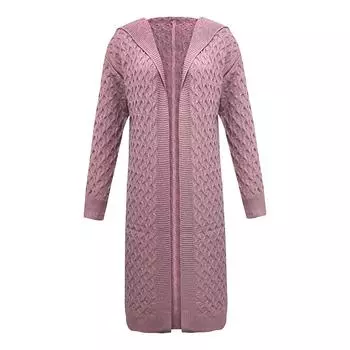 (SU)Зимний теплый новый модный женский длинный вязаный свитер с капюшоном, кардиган, пальто XXXL красный