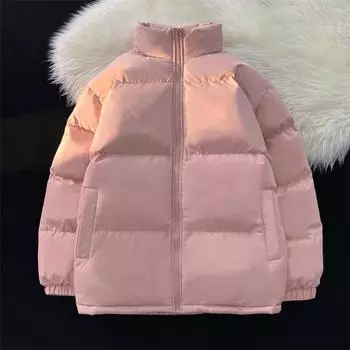 (SU)Зимняя однотонная Свободная утолщенная хлопковая куртка с воротником-стойкой, кардиган, пальто M светло-синий