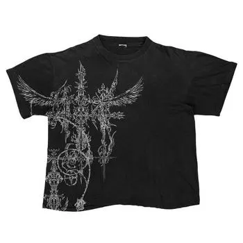 Subculture Gothic Rock Punk Y2g Millennium Gyaru Aby Tattoo Artist Tattoo T-shirt Women Light Sub-Short sleeve Top Black S