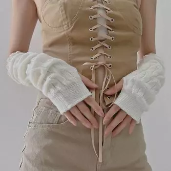 Subculture Oversleeve Bow Fake Sleeve Lolita Girl JK Open Finger Gloves Sweet Girl Lolita Style Arm Sleeve White plain plate Cable Stitch All yards
