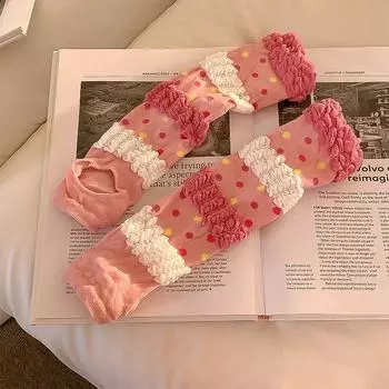Subculture Y2g Millennium Gyaru Sun Protection Oversleeve Women Outdoor Riding Open Finger Knitted Wristband Oversleeve Sweet and Cute Bubble Pink One size