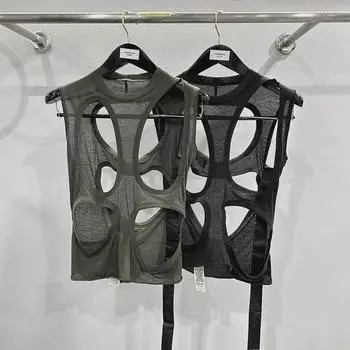 SUBHUMAN Женский топ-жилет в европейском и американском стиле с потертостями Small чёрный