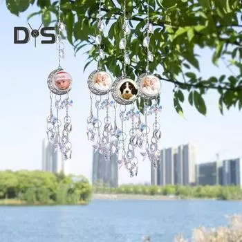 Сублимация Луна Ловец Солнца Подвесное украшение для дома и сада Искусственный кристалл Призма Радуга Создатель Теплопередача Алюминиевый лист Подвеска в форме полумесяца серебряный