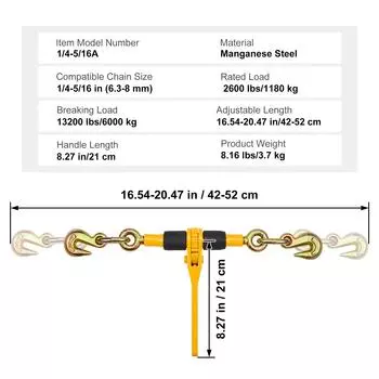 SucceBuy 2/4 шт. Цепные талрепы с храповым механизмом 1/4 -5/16 Талреп с 2 крюками Крепежные ремни Буксировочная цепь для транспортировки на низкорамном прицепе