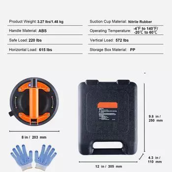 SucceBuy 8 /10 Стеклянная вакуумная присоска с ручкой и кейсом для переноски Промышленный подъемник для подъема гранитной плитки, деревянных панелей