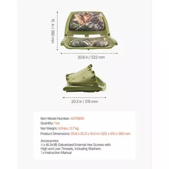 SucceBuy Сиденье для лодки, Низкая спинка, Складное сиденье для рыбацкой лодки с утолщенной губчатой подушкой, ПП рама, Откидное сиденье для лодки для яхт