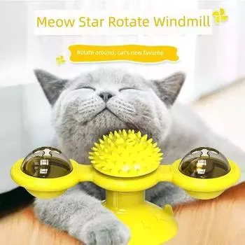 Suction Cup Rotary Table Cat Toy Self-Hi Relieving Stuffy Handy Gadget Kitty Dog Physical Consumption Cat Teaser Pet Supplies Can rub itching turn Windmill