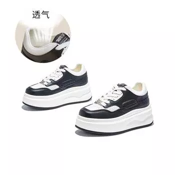 Suction film sole leather little white shoes women s 2025 autumn new thick-soled heightening sports board shoes versatile casual single shoes women 35