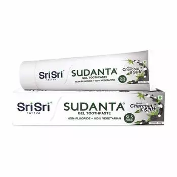 Суданта: зубная гелевая паста с Древесным углем и Солью (100 г), Sudanta Gel Toothpaste Charcoal & Salt, Sri Sri Tattva 5.875