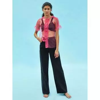 SUDI ETUZ X LC WAIKIKI ЖЕНСКАЯ БЛУЗКА С КРУГЛЫМ ВЫРЕЗОМ СПЕРЕДИ НА КНОПКАХ С КОРОТКИМ РУКАВОМ Фуксия