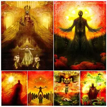 Судный день и пионер языческих демонов: Винтажное настенное искусство, картина маслом, загадочная абстракция, плакат ужасов 21cm30cm NoFrame