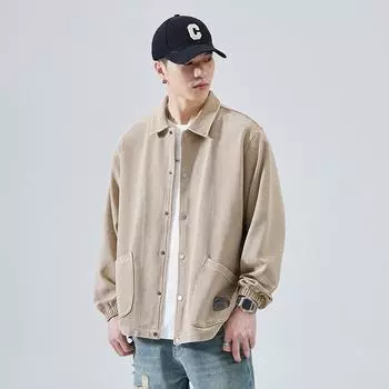 Замшевая повседневная куртка мужская свободная куртка большого размера американская одежда мужская ретро-топ модный бренд M