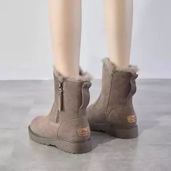 Suede Fashion Boots Artificial Short Plush Low Heel (less than 3cm) Boots Winter Sleeve Round Head Muffin Bottom 35 хаки