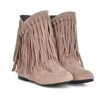 Suede flat bottom inner heightening fringed boots short boots new models 34 жёлтый