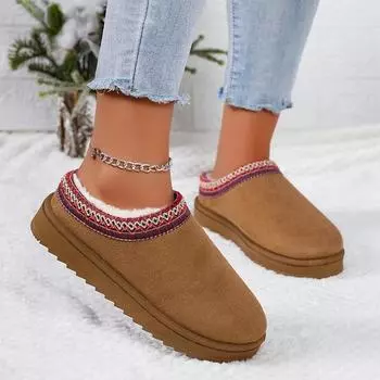 Suede Flats Mules Slippers Women Slingback Casual Cotton Shoes 2024 Winter Fashion New Snow Boots Female Warm Plus Cotton Shoes 36 серый